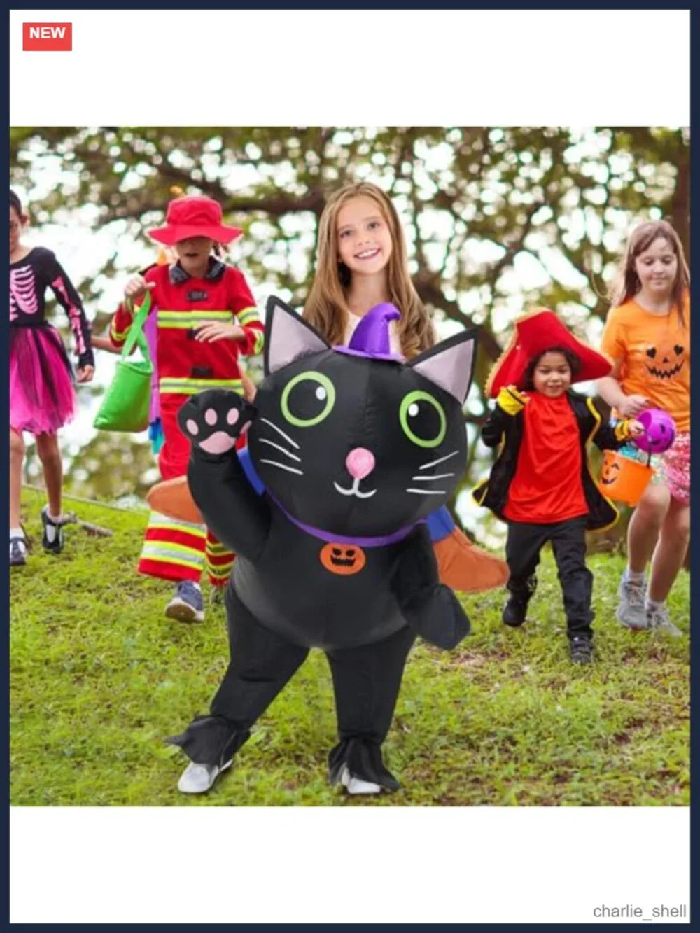 Kids Inflatable Ride On Cat Costume Polyester Blow Up Halloween Cosplay